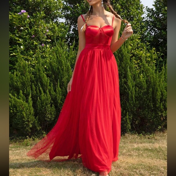 Luxe mesh satin party formal dress - Picture 5 of 6